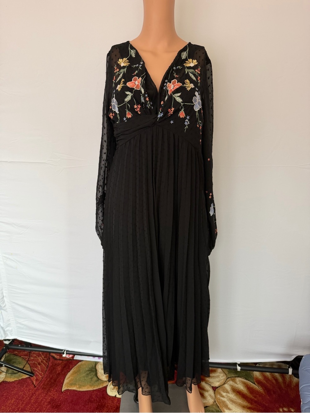 ASOS Black Maxi Dress with Multicolor Floral Embroidery